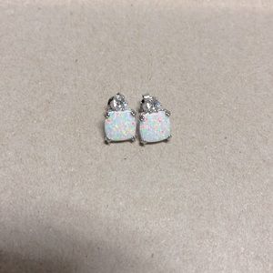 18K gold square cut opal earrings